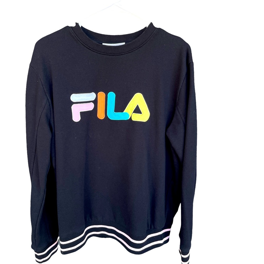 Fila Pastel Logo Black Crewneck Sweatshirt Women's Size L‎